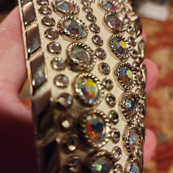 Unique Kippy\'s white leather belt with Snake Skin and Swarovski Crystals